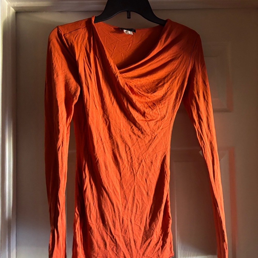 VENUS Long-Sleeve Draped Neck Top - Orange